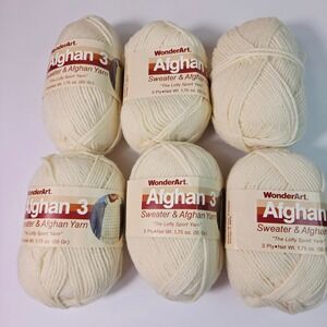 WonderArt Afghan 3 Yarn Natural 65 Sport Weight 3 Ply Acrylic 6 Skeins Dye Lot
